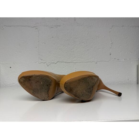 Saint Laurent Palais 105 Patent Leather Peep Toe Platform Pumps Nude Size 38 - Picture 4 of 4